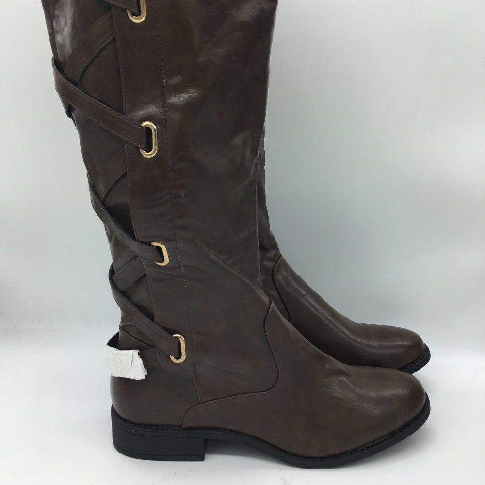 Brown Knee High Boots Low Heels Side Zipper Fall Winter Boots Shoes - Picture 3 of 10